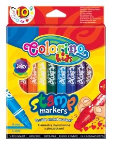 FLAMASTRY DWUSTRONNE Z PIECZĄTKAMI 10 KOLORÓW COLORINO KIDS