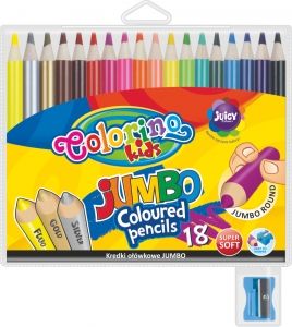 KREDKI OŁÓWKOWE JUMBO 18 KOLORÓW + TEMPERÓWKA COLORINO KIDS